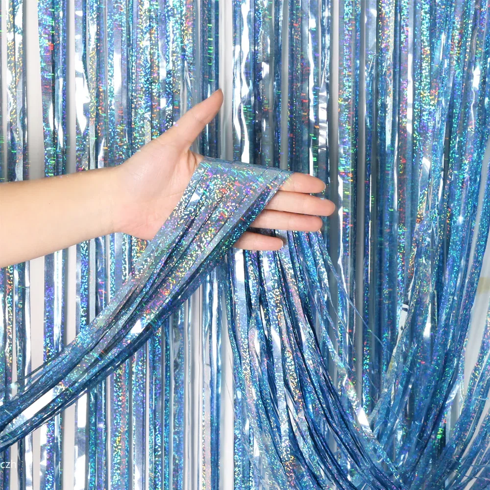 Tinsel Garland Decoration - Blauw 2M*1M Laser Tinsel Foliegordijn Frozen
