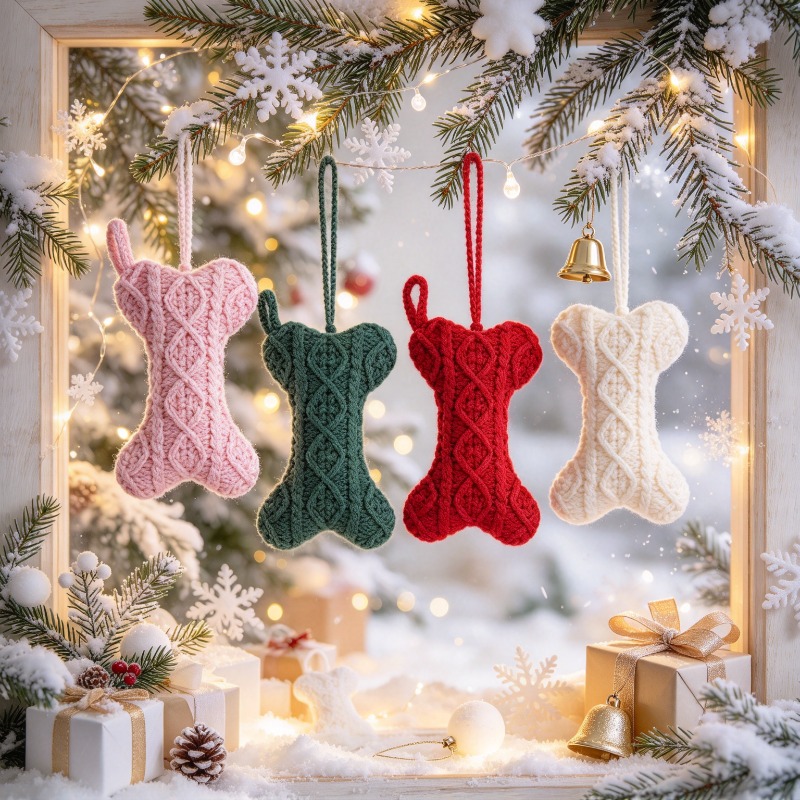 Christmas Stocking Hanging - Multicolor kabelgebreide, botvormige kerstsok, hangende ornament