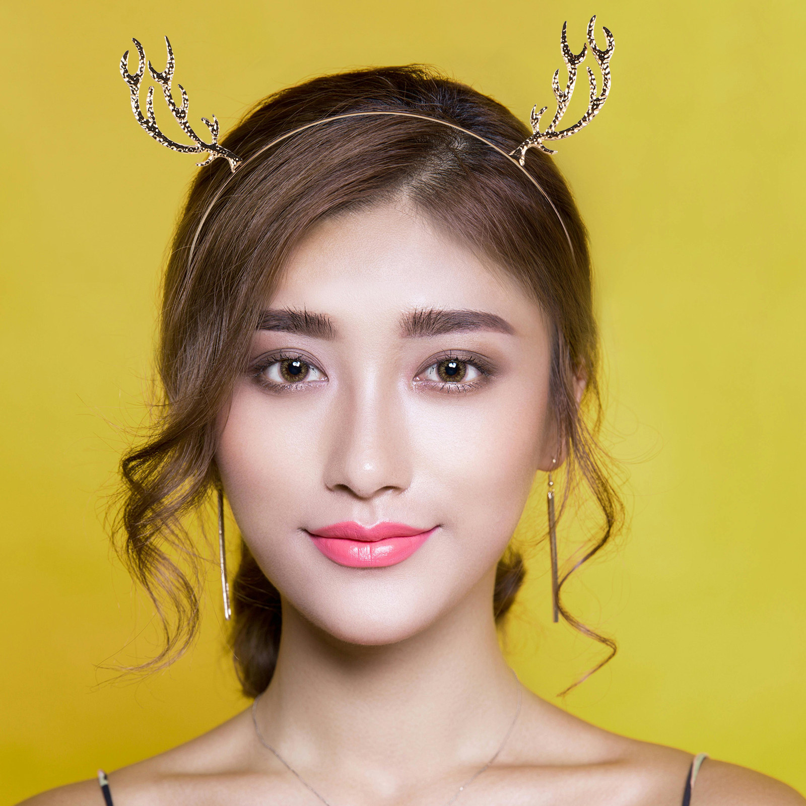 Reindeer Antlers Headband - Metalen haarband met strasssteentjes, hertengewei, kerstrendier,